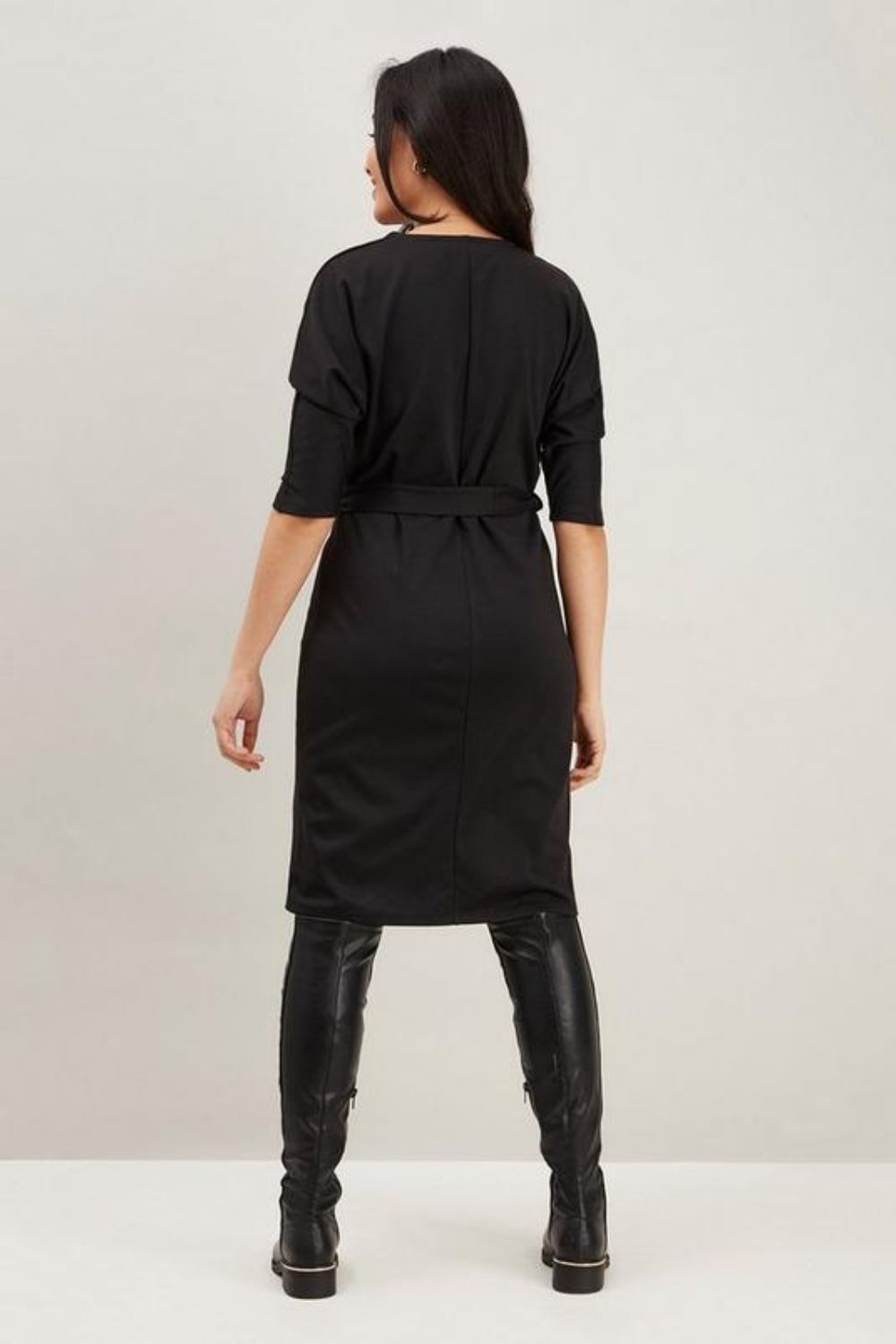 Petite Black Jersey Button Through Dress