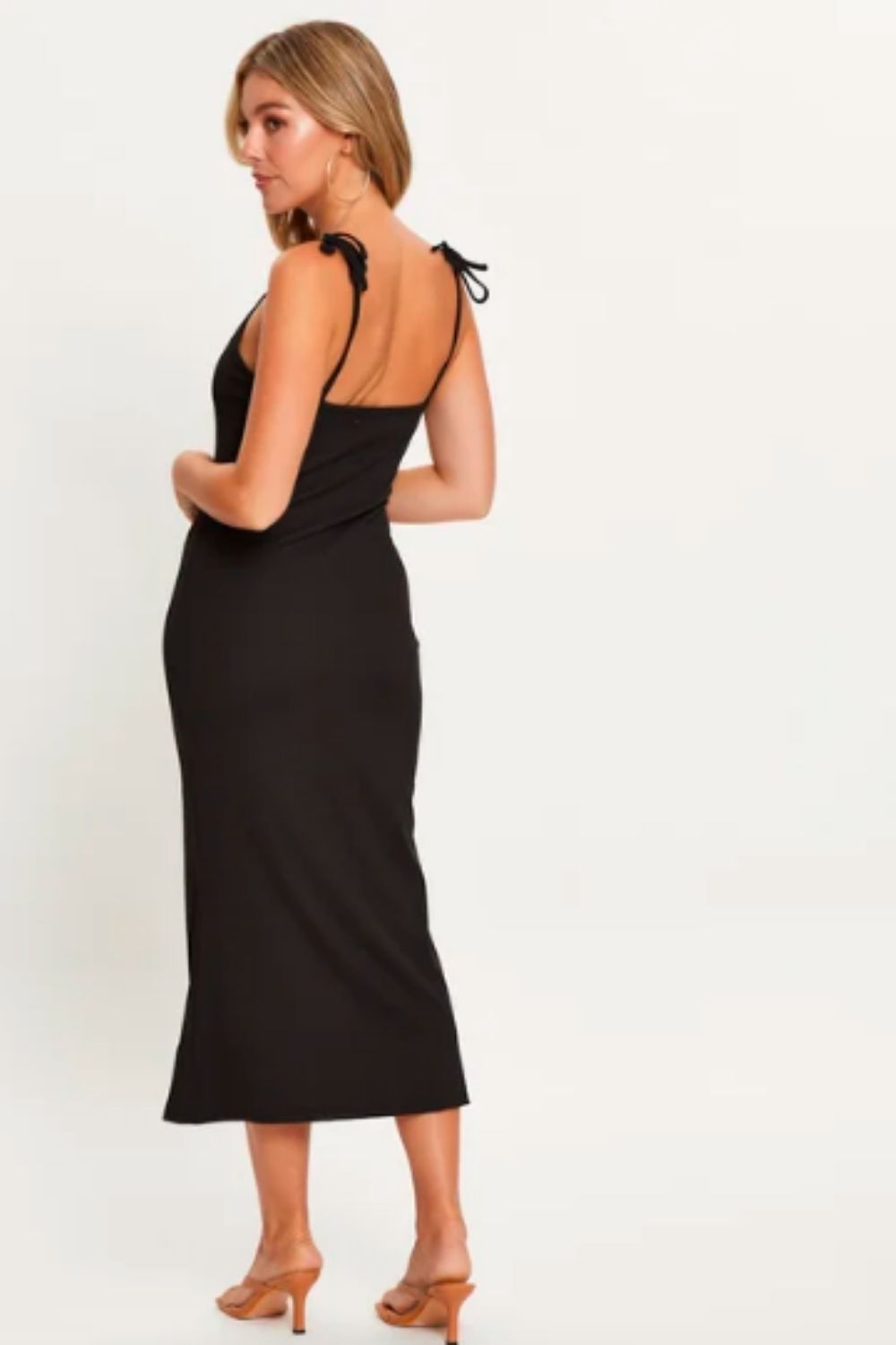 Plunge Neck Knot Strap Midi Dress