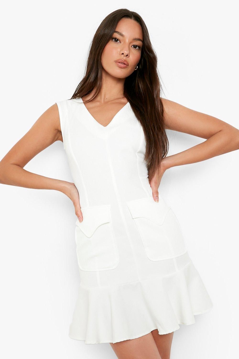 Pocket Front Drop Hem Woven Shift Dress