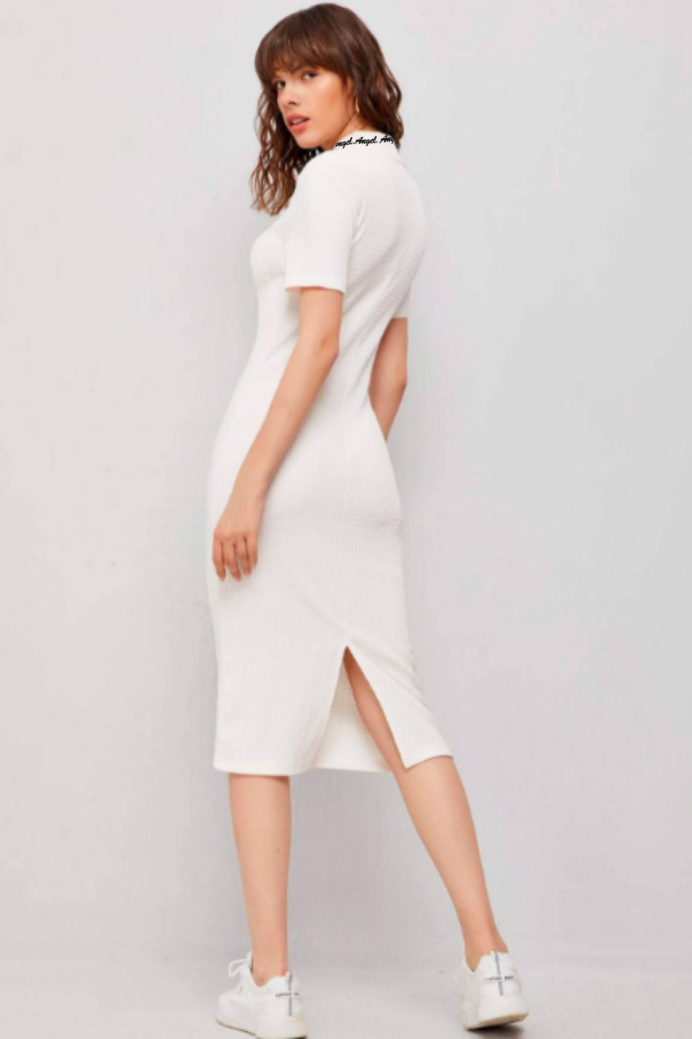 Printed White Bodycon Midi Dress
