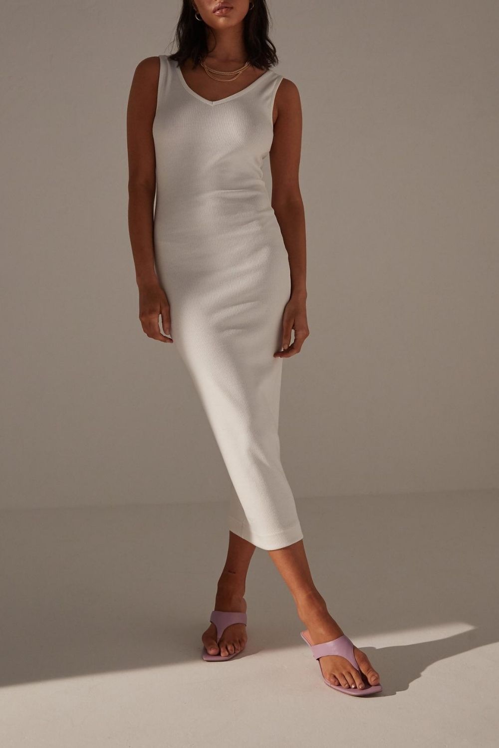 Re_styld white rib strappy midaxi dress