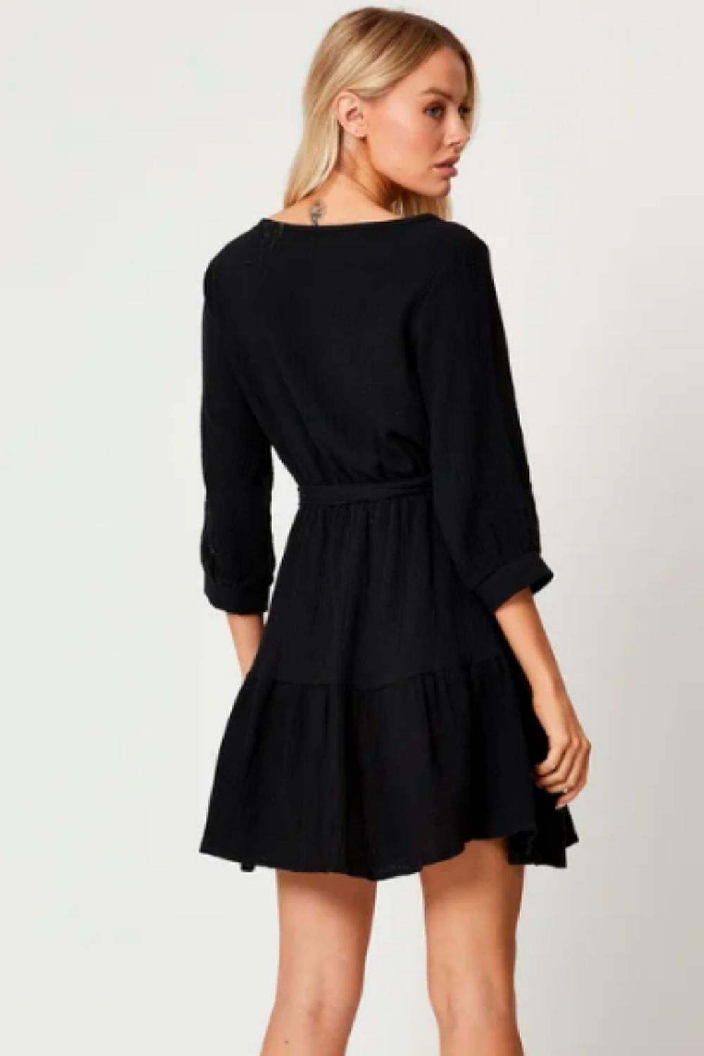 Round Neck Tie Waist Skater Dress
