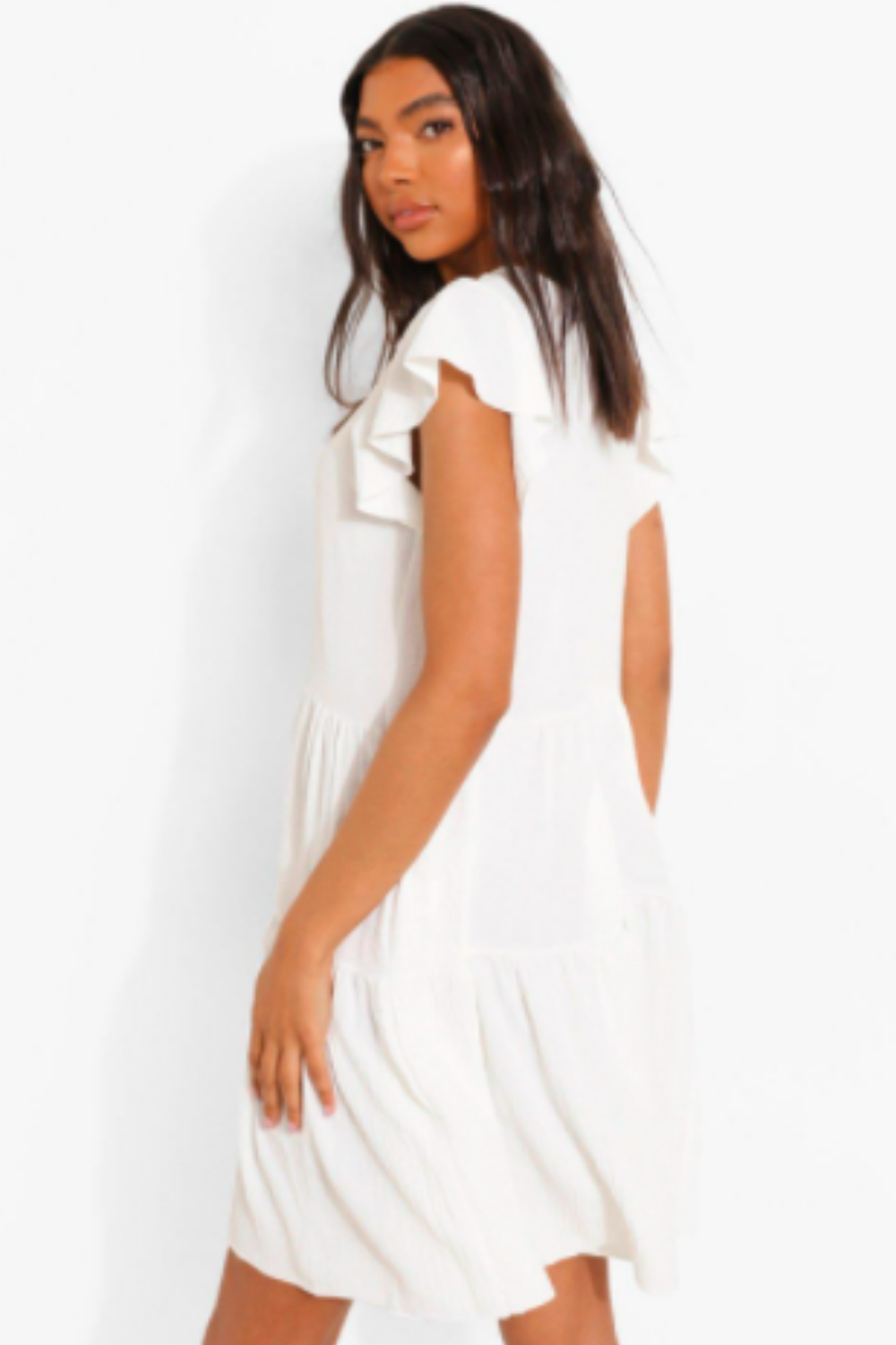 Ruffled Sleeve V Neck Dress