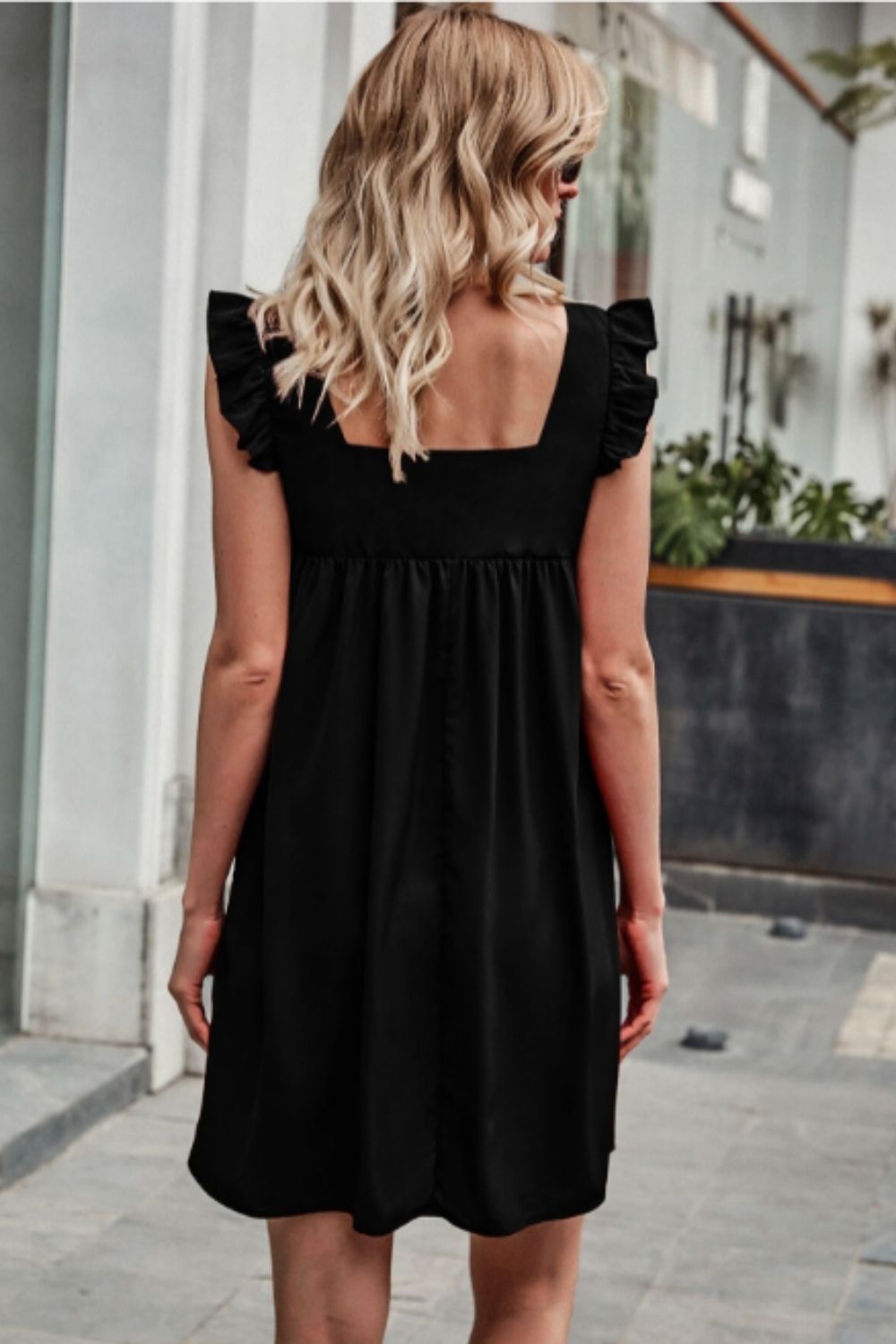 Ruffle Smock Dress Black