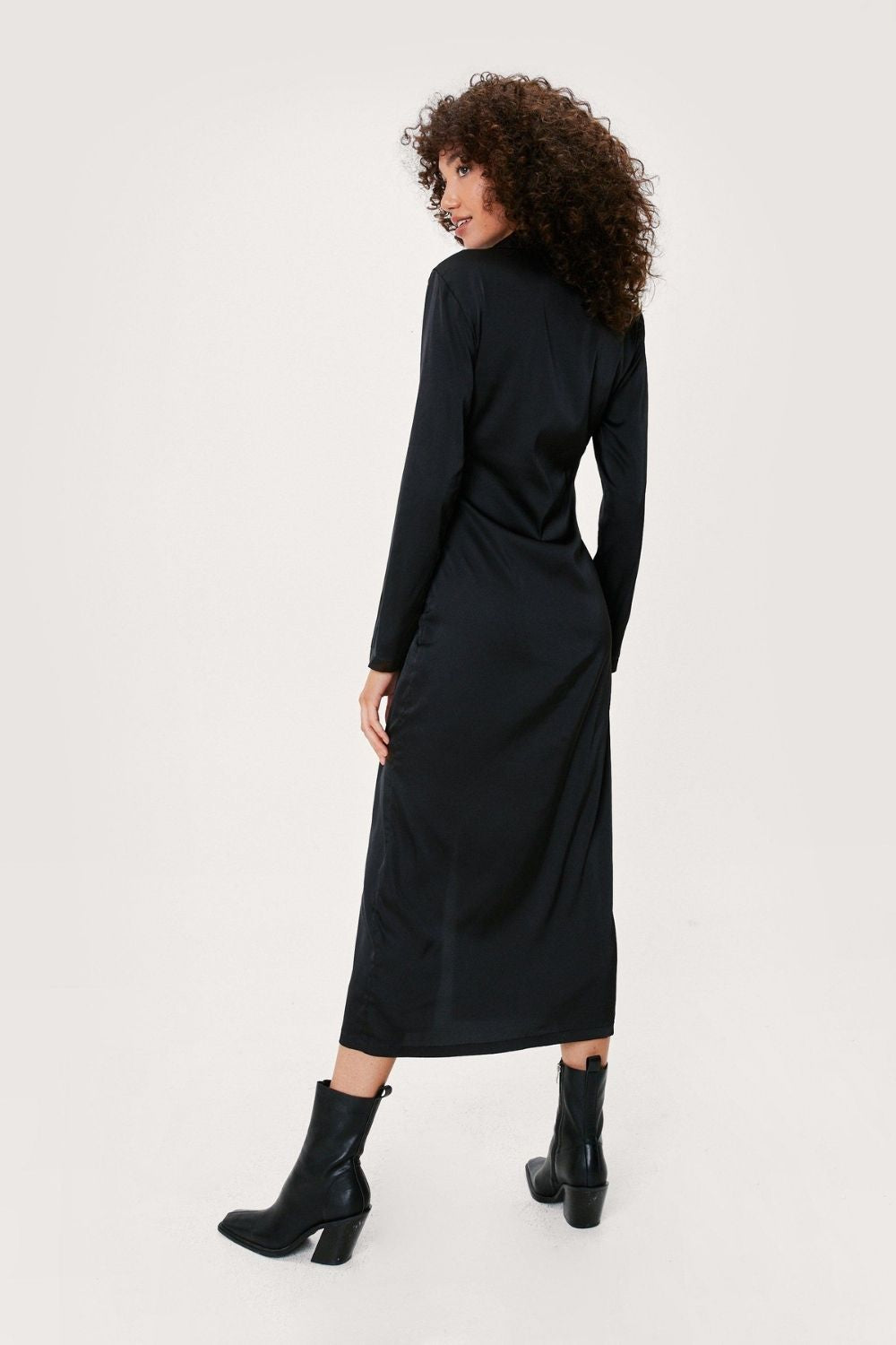 Satin Button Down Midi Shirt Dress