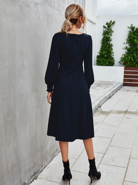 Shirred cuff split thigh dress