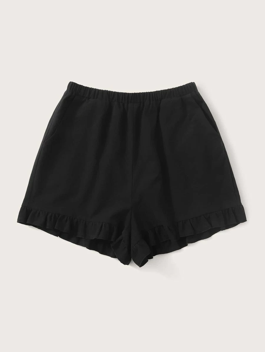 Slant Pocket Ruffle Hem Shorts