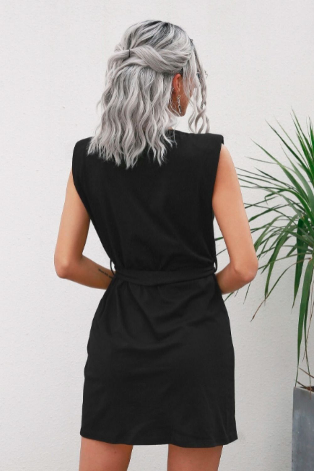 Sleeveless Tie Waist Round Neck Mini Dress