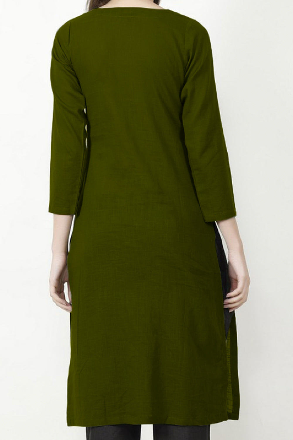 Emma - Olive green kurta with beige neckline