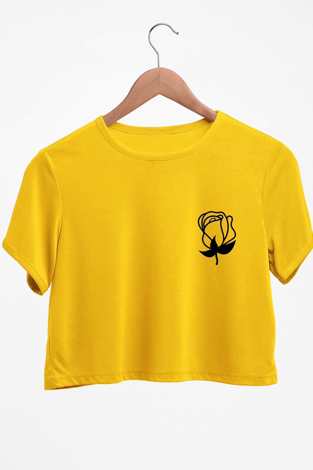 Pocket Rose Graphic Printed Yellow Crop Top