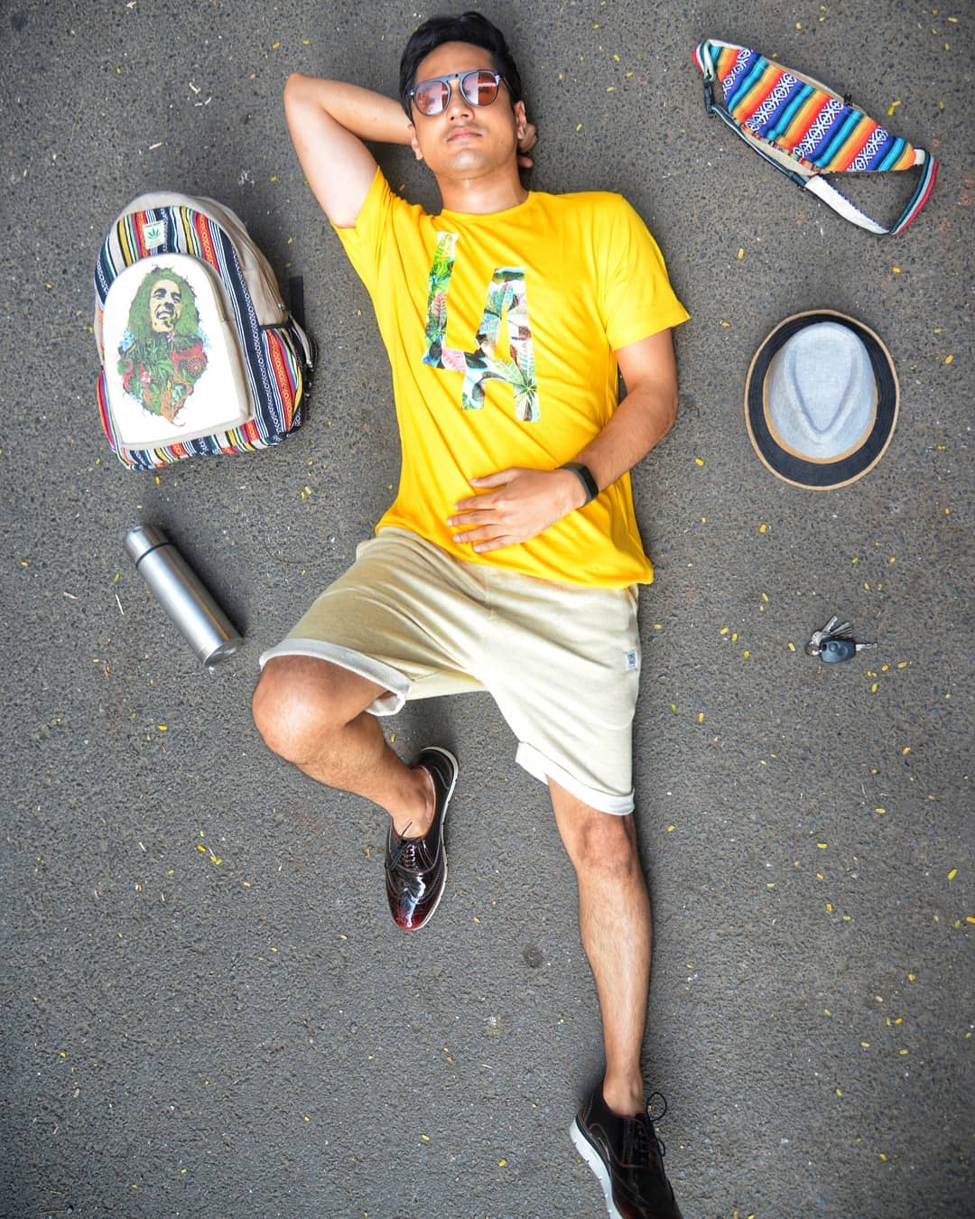 LA Nature inspired Yellow Printed Cotton Casual Tee