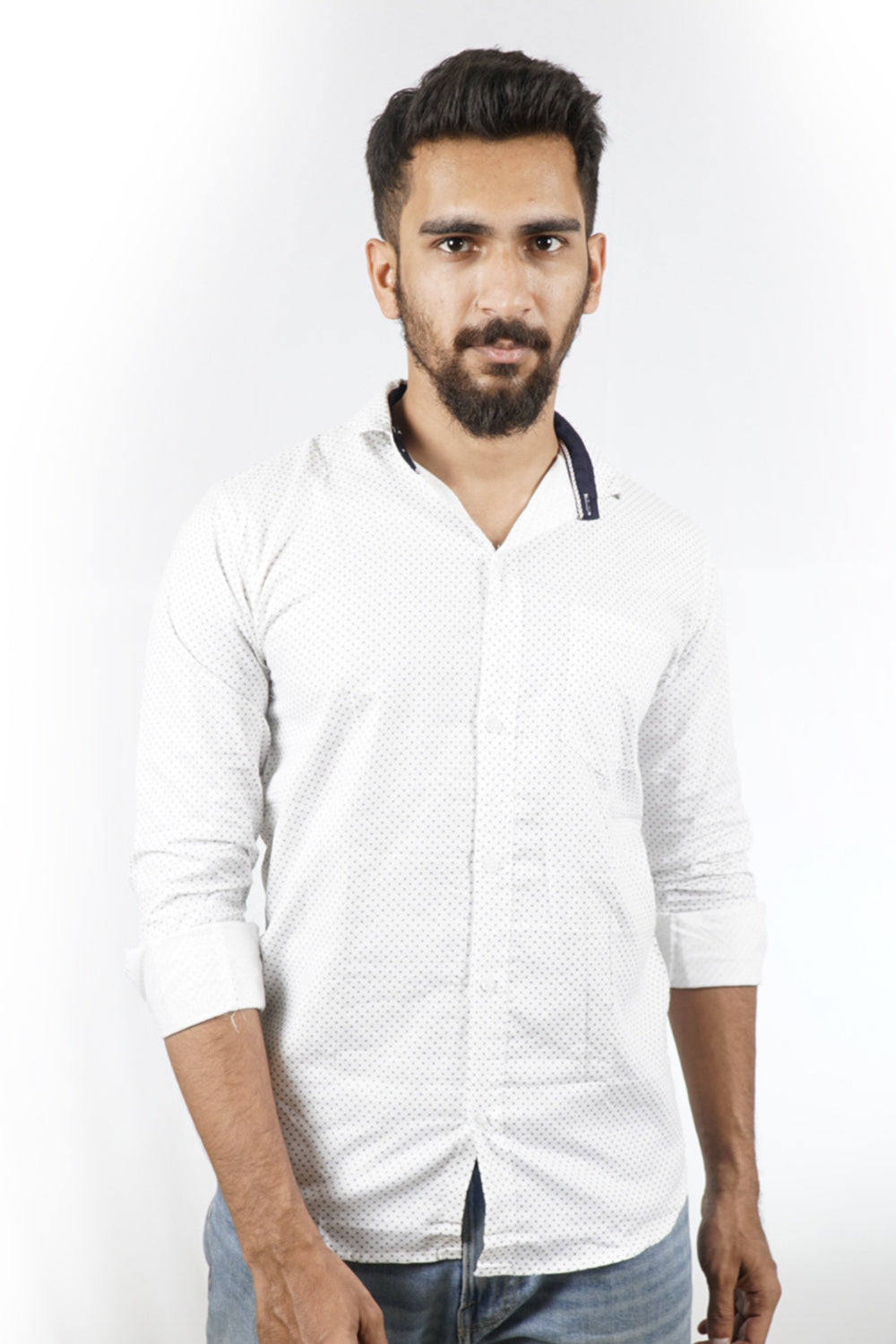 Micro Print White Slim Fit Shirt