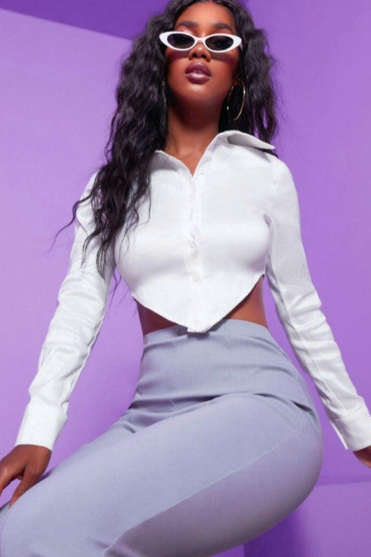 Asymmetrical Hem Full Sleeveless Crop Blouse