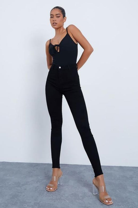 Black Plunge Neck Top