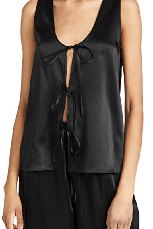 Black Satin Tie Knot Detail At Front
