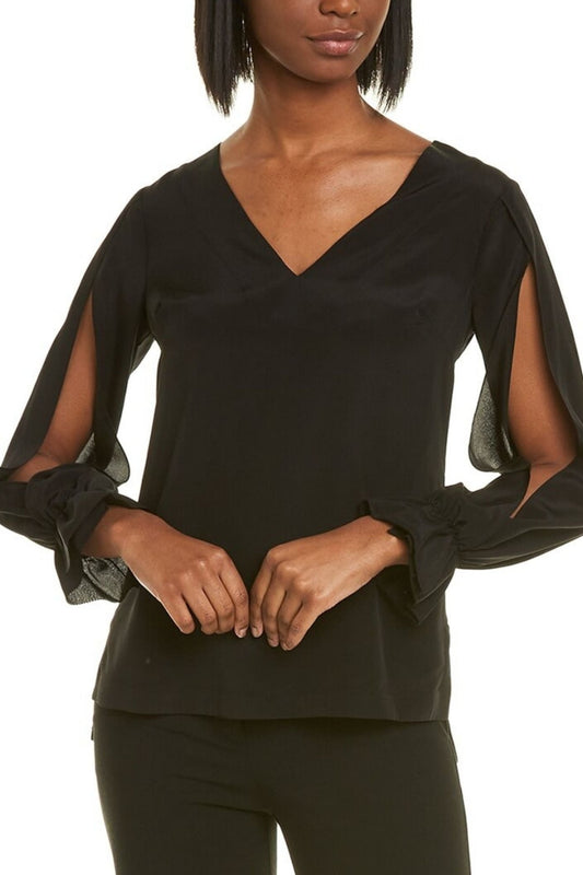 Black V Neckline Top With Cut Out Full Sleeve