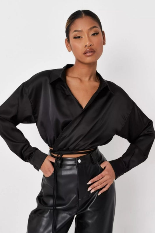 Black Wrap Around Full Sleeve Crop Top