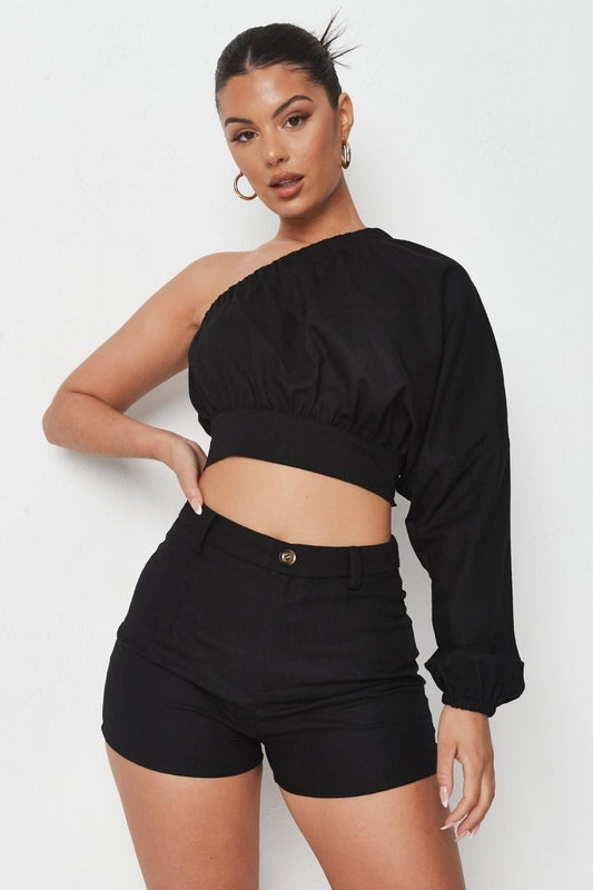 Black Basic One Shoulder Top