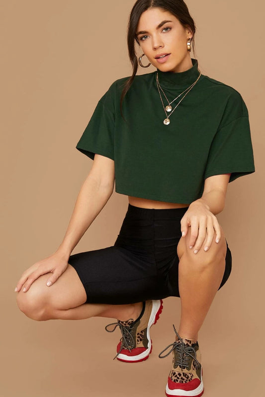 Boxy Dark Green Crop Top