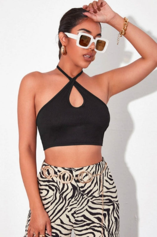 Crisscross Tie Back Slim Halter Top