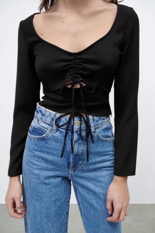 Deep Neck With Cut Out And Pleats