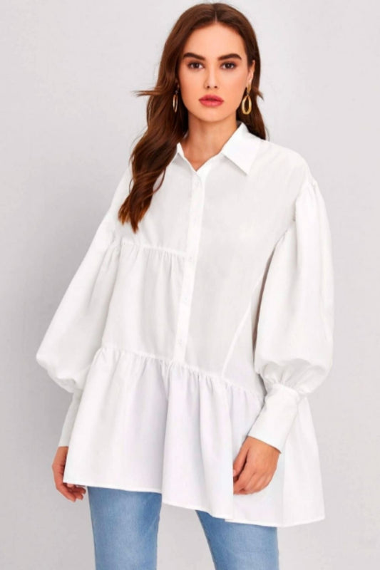 Drop Shoulder Lantern Sleeve Babydoll Blouse