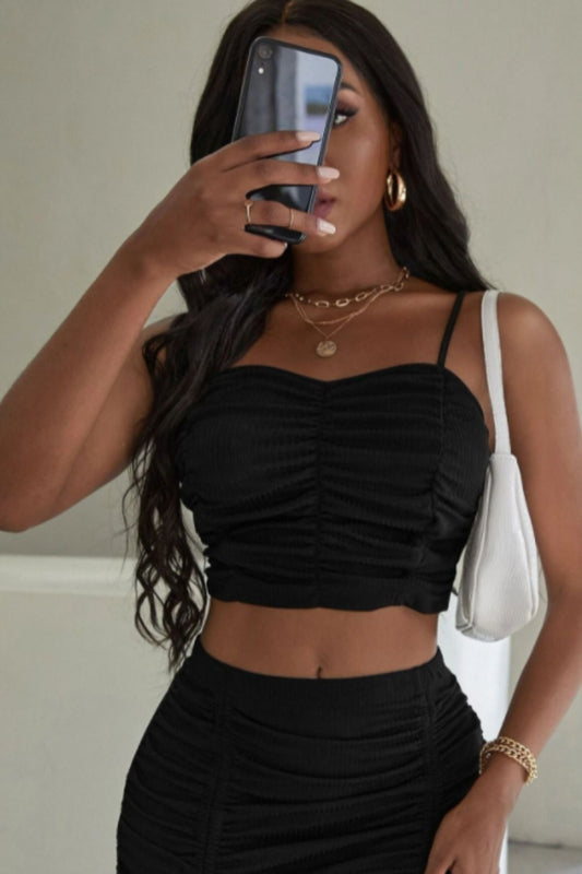 Front Ruched Strappy Crop Top