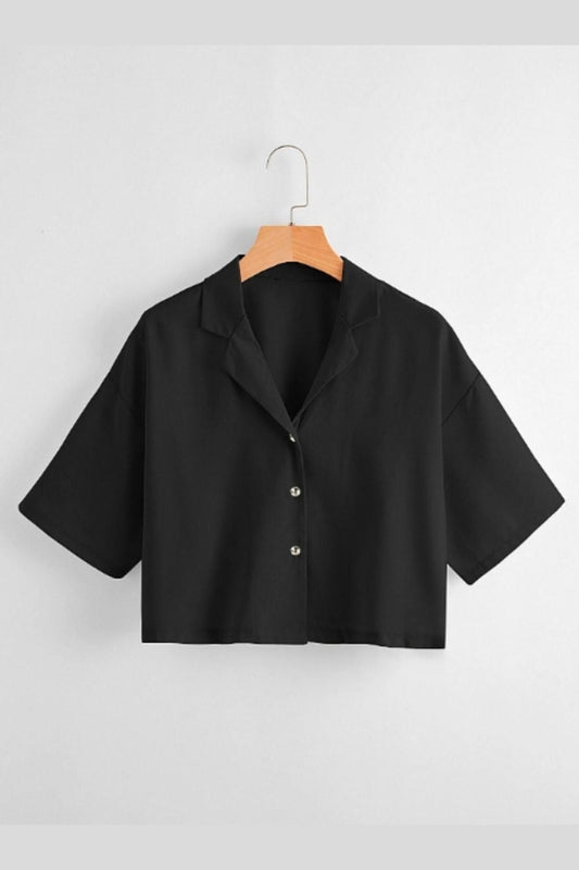 Lapel Neck Blouse Black