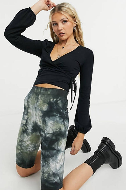 Long Sleeve Ballet Wrap Top In Black