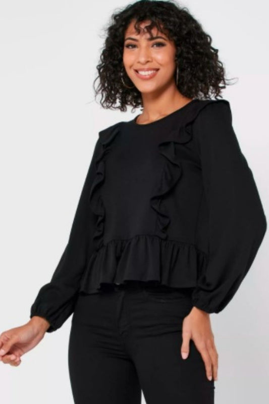 Mona Black Frill Top