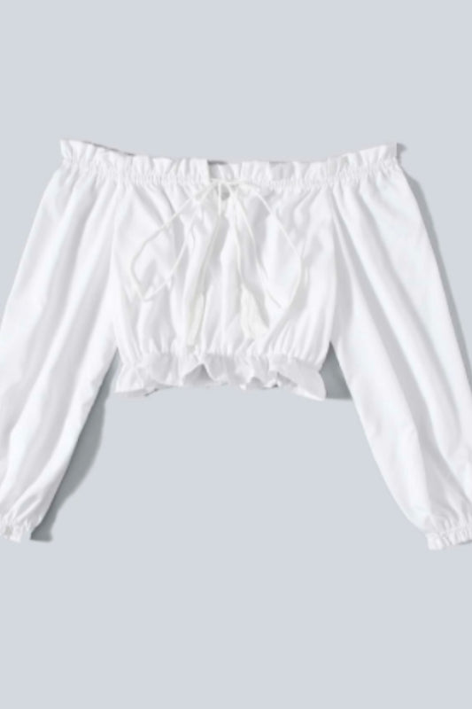 Off Shoulder Frill Trim Crop Top