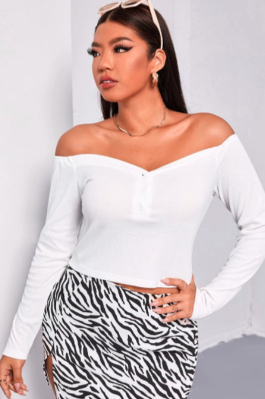 Off Shoulder White Full Sleeve Top