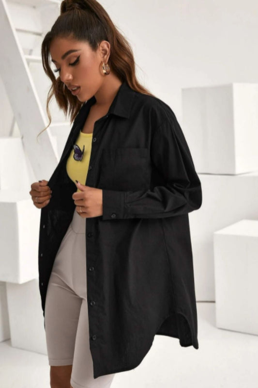 Patch Pocket Oversized Black Shirt