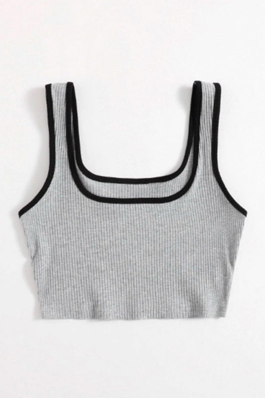 Rib Knit Cropped Tank Grey