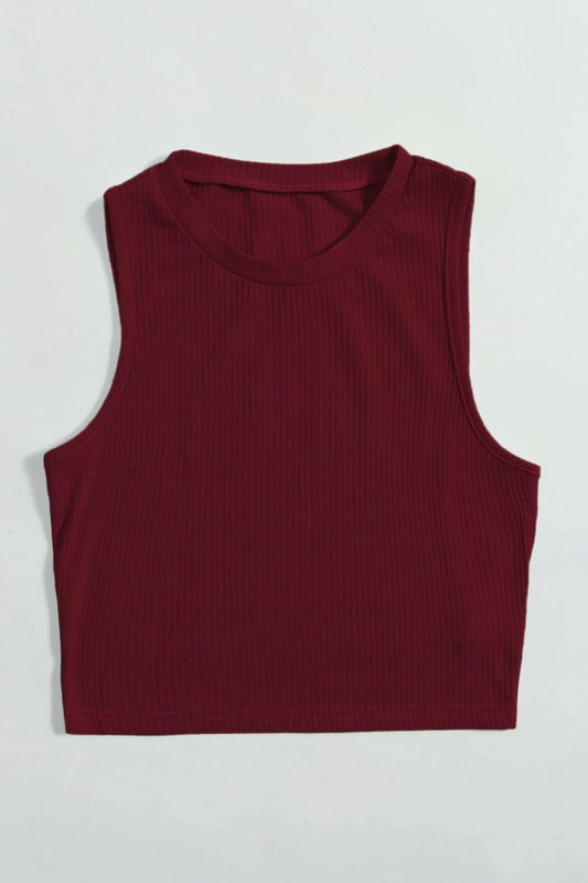 Ribbed Cropped Maroon Top