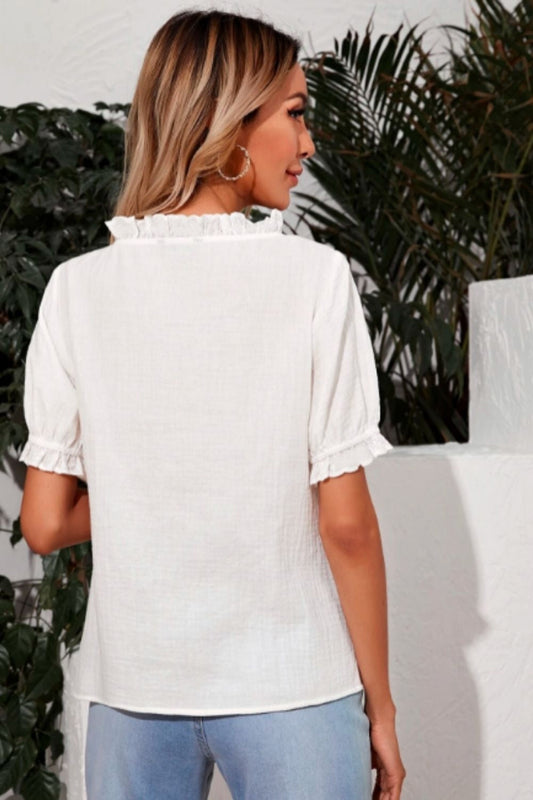 Ruffle Neck Button Down Blouse