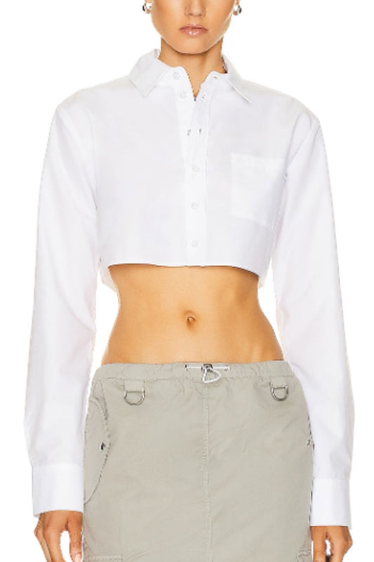 Seafoam White Crop Shirt