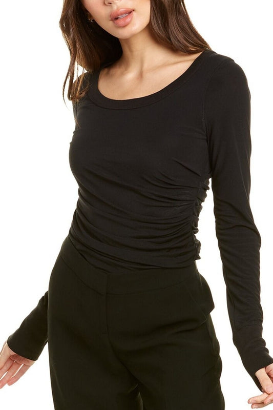 Side Ruched Sleeveless Black Top