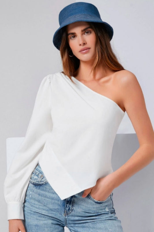 Solid One Shoulder Asymmetrical Hem Top