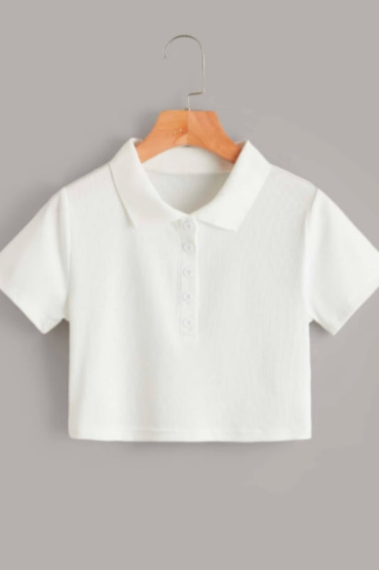 Solid Polo Ribbed Crop Top