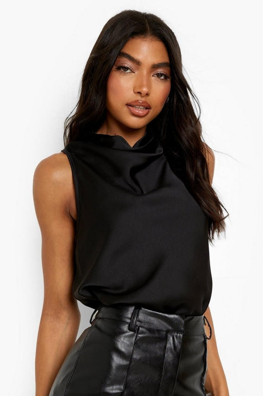 Tall Cowl Neck Sleeveless  Satin Top