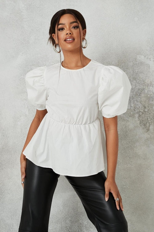White Baby Doll Puff Sleeve Blouse
