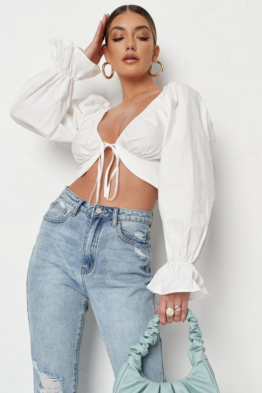 White Tie Wrap Front Shirt