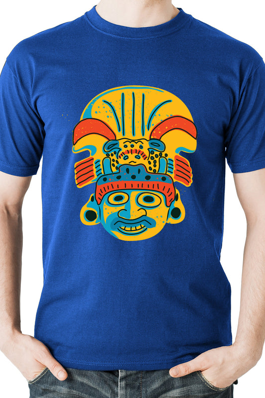 Tribal Mask - Warrior Attitude Blue Casual Round Neck Cotton T-Shirt