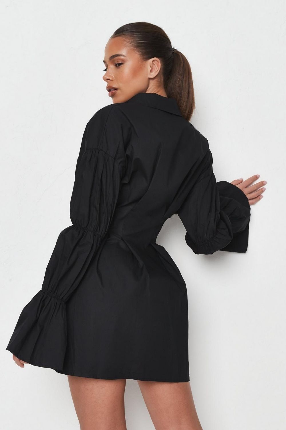 Black Flared Hem Sleeves Mini Dress