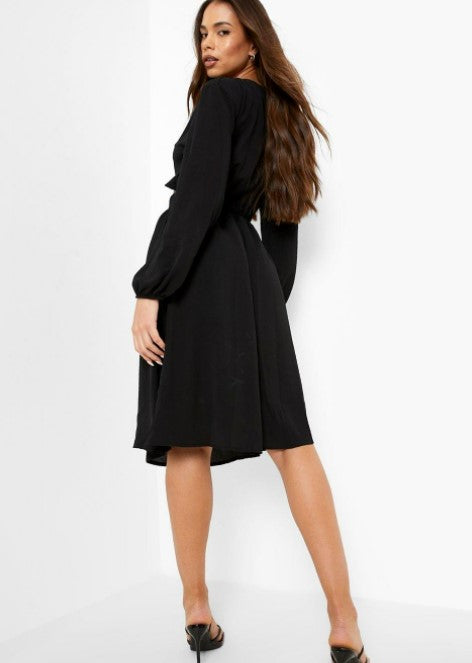 Black Twist Cut Out Midi Skater Dress