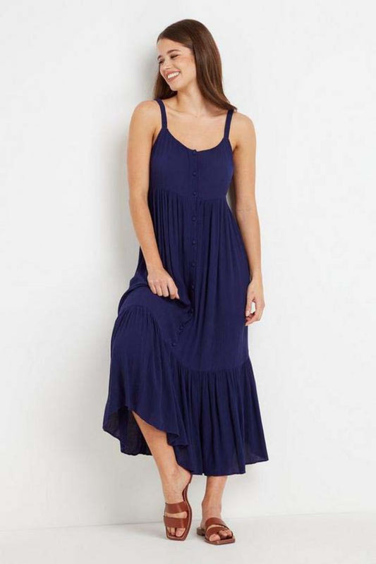 Blue Woven Summer Comfy Flowy Dress