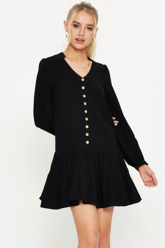 Button Down Ruffle Flare Dress