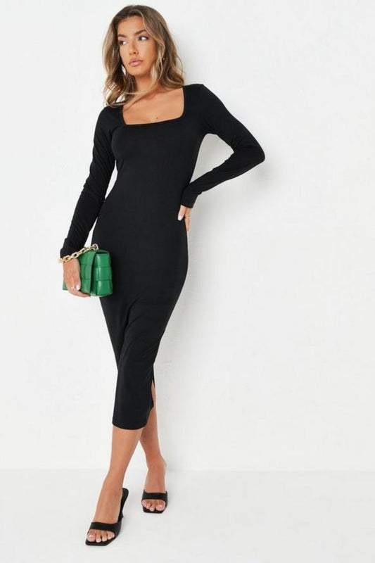 Chillin Together Black Square Neckline Dress