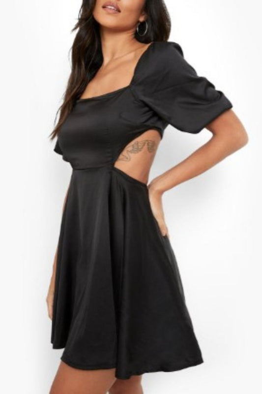 Cut Out Back Puff Sleeve Dress